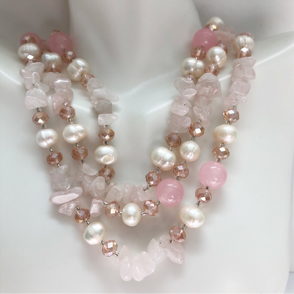 Pink Jewel and Pearl Necklace